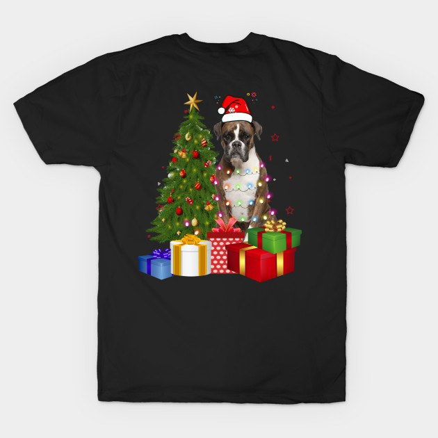 Boxer Christmas Tree Santa Hat Funny Xmas Gift Dog T-Shirt by CoolTees